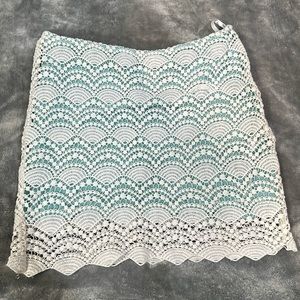 Early 00’ crochet skirt, turquoise lining contrasting beautifully white crochet